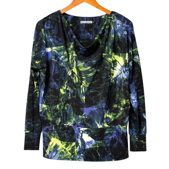 Issey Miyake Cowl Neck Blouse Top Artsy Abstract Slinky Knit Black Blue Size 2 - Picture 12 of 12